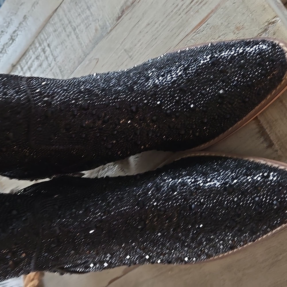 Sparkling Black Heeled Boots for Women - Picture 3 of 17